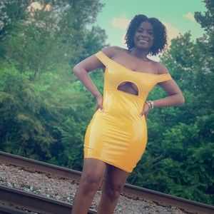 Faux Leather Gold Dress